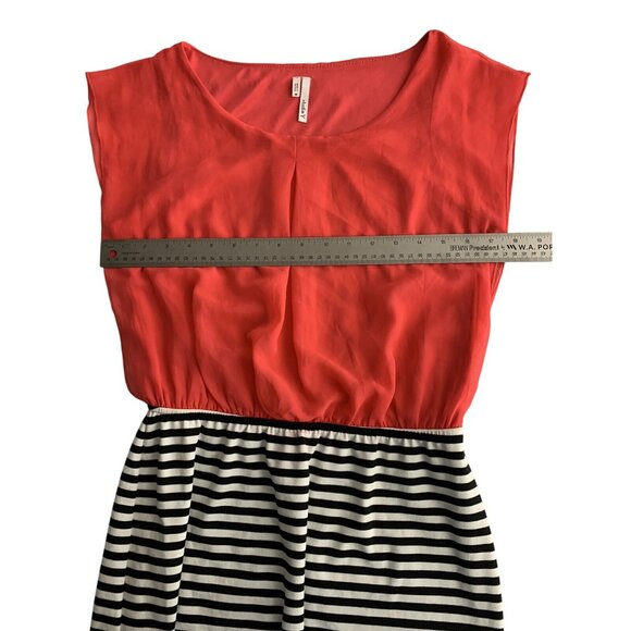 Studio Y Womens Red & Black Striped Sleeveless Dress With Sheer Top Medium - Picture 7 of 10